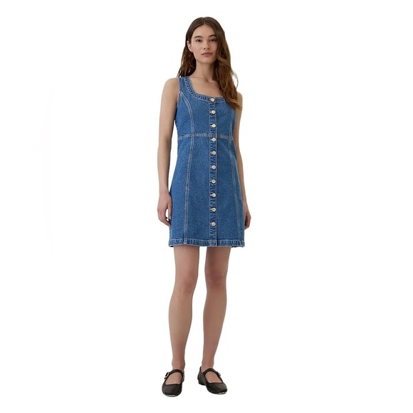 Gap Women’s Denim Medium Wash Button Front Jumper Mini Dress Size Medium - Picture 1 of 7